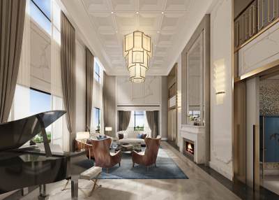 简欧复式客厅 会客厅 接待厅 壁炉